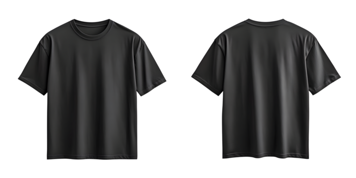 Blank black oversize t-shirt mockup front and back isolated on white background, fashion, apparel, clothing, mockup, template