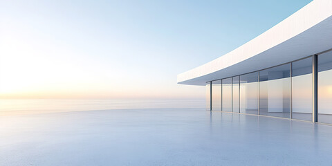 Extremely simple style outdoor white modern building parking lot ground