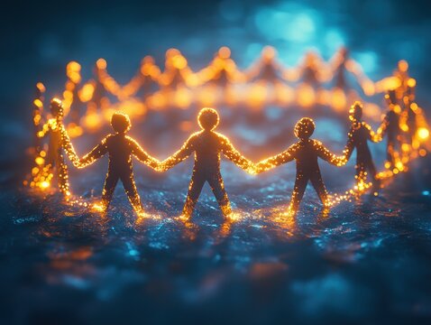 Surreal Abstract Human Figures, Glowing Aura, Empathy, Care, Connection A Digital Art Depiction of Shared Human Experience, Emotional Support, Unity, and Interconnectedness Explore the vibrant