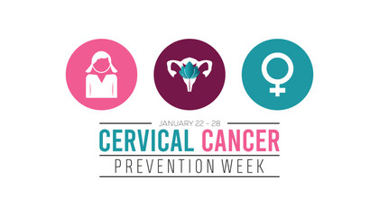 Cervical Cancer Prevention Week observed each year during January. Healthcare Medical Awareness concept. Vector template for banner, greeting card, poster with background.