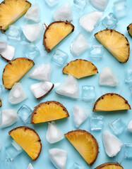 Coconut fruit slices on frozen surface