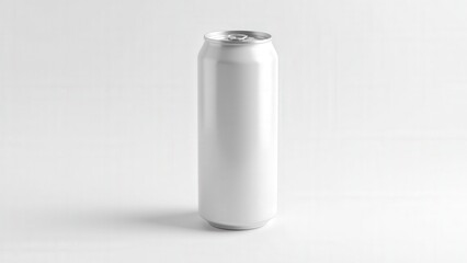 Realistic soda can mockup showcasing a metallic finish, blank surface, and detailed top, isolated on white for branding or label designs.