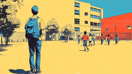 Youthful Days in a Sunlit School Playground with Kids