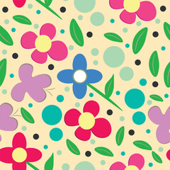 Colorful Floral Pattern with Geometric Dots