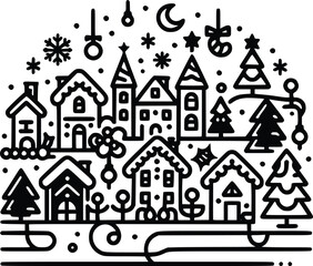 Christmas Village set with Merry Christmas Ornaments and Merry Christmas decorations Bundle Vector file