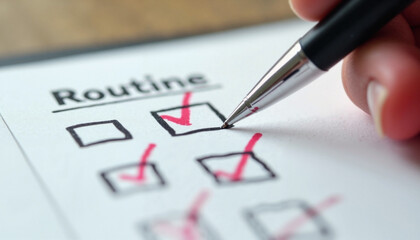 Person marking off tasks on a checklist for daily routine in a cozy workspace