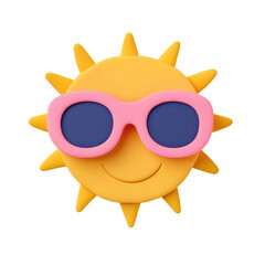 Cheerful sun character wearing pink sunglasses, bright and playful design