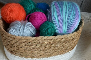 basket of colorful yarn