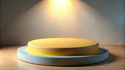 Warm lighting and a layered podium design make this space perfect for presentations.