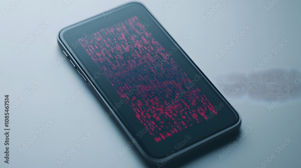 Aufkleber Abstract digital representation of data displayed on a modern smartphone showcasing vibrant glitch effects and binary matrix, symbolizing technology and innovation