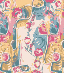 Big flowers pattern, upscale floral pattern. graphical textures floral, trendy colors pattern , flowers background with leaves. vector illustration.