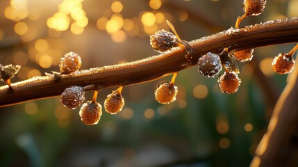 Frosted Berries on Branches Illuminated by Soft Light