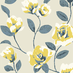 Big flowers pattern, upscale floral pattern. graphical textures floral, trendy colors pattern , flowers background with leaves. vector illustration.