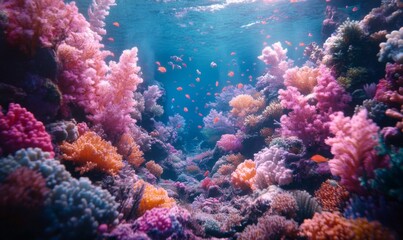 Naklejka premium Creatures of the submerged ocean world Biological system Colorful tropical angle Life within the coral reef