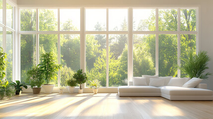 A cozy living room filled with green plants and indoor space