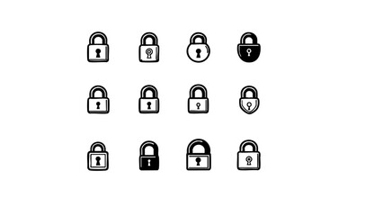 A set of vector icons featuring a locked