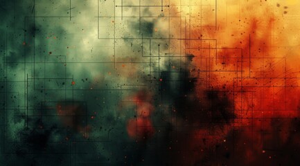 Fototapeta premium Abstract smoky textured background with grid overlay.
