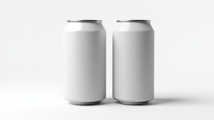 Beverage soda can mockup showcasing two cans, matte and condensation textures, perfect for cold drink design presentations.