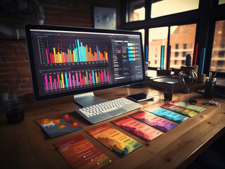 Luxurious Computer screens modern infographic statistics and data Analytics