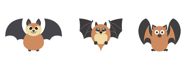 Minimalist Flat Vector Bat Illustration on White Background, Simple Stylized Design, Cartoonish, Clean Aesthetic