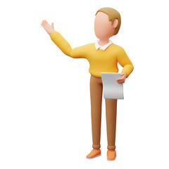 3D Character presenting with paper