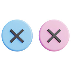 Obraz premium 3D Two blue and pink buttons with an X on them isolated on transparent or white background, png