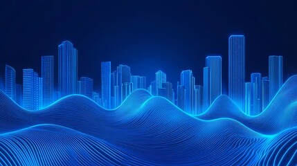 Digital technology blue abstract building city poster background