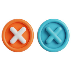 Obraz premium 3D Two buttons with an X on them, one orange and one blue isolated on transparent or white background, png
