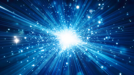 Dynamic blue explosion of light and energy in a cosmic setting, evoking a sense of infinite space and motion. Infinite. Illustration