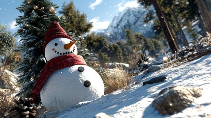 Obraz premium Creating a Whimsical Snowman in a Winter Wonderland Outdoor Photography Snowy Landscape Close-up Seasonal Joy