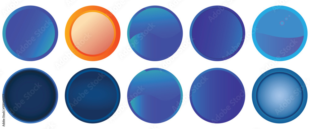 Leinwandbilder set of glossy circle buttons sign for web, 3d round click button icons. spheres and ball set, emblem