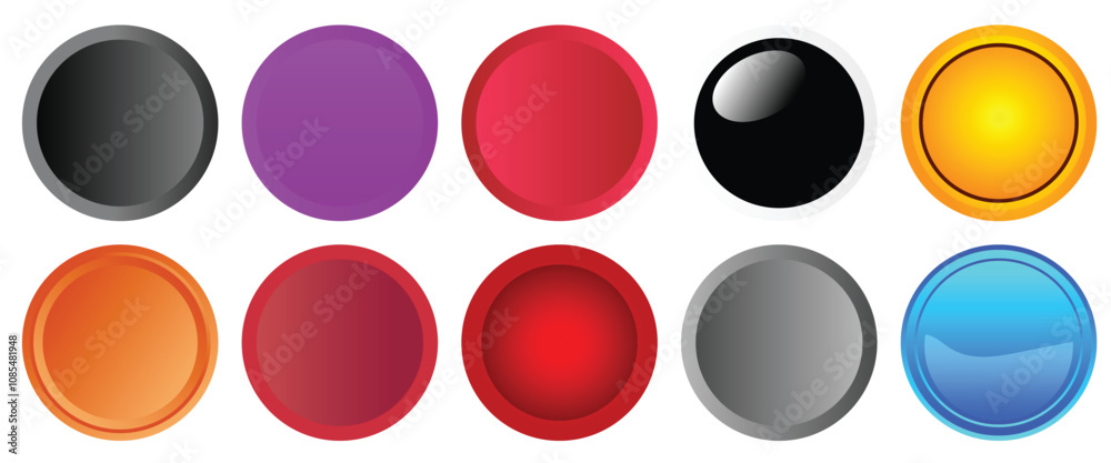Leinwandbilder set of glossy circle buttons sign for web, 3d round click button icons. spheres and ball set, emblem