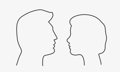 Elder Man and Woman Outline Illistration. Thin line silhouette profile view. Avatar for social media. Vector on white background