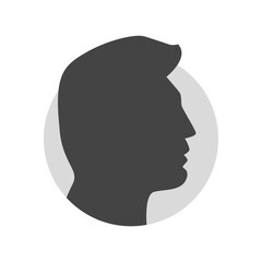 Default man profile icon. Black silhouette in gray circle. Vector illustration