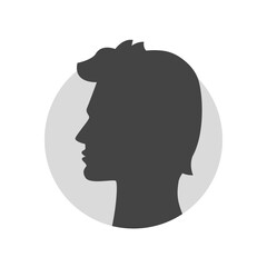 Default man profile icon. Black silhouette in gray circle. Vector illustration