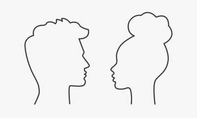 Outline man and woman profile icon set. Thin line avatar. Vector illustration