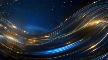 Obraz premium Digital technology dark blue gold abstract lines flowing poster background