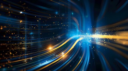 Obraz premium Digital technology dark blue gold abstract lines flowing poster background