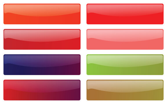 Set of Glossy rectangle buttons sign for web, 3d click button icons. Emblem Badge, Game button illustration. Vector empty web ui button collection.
