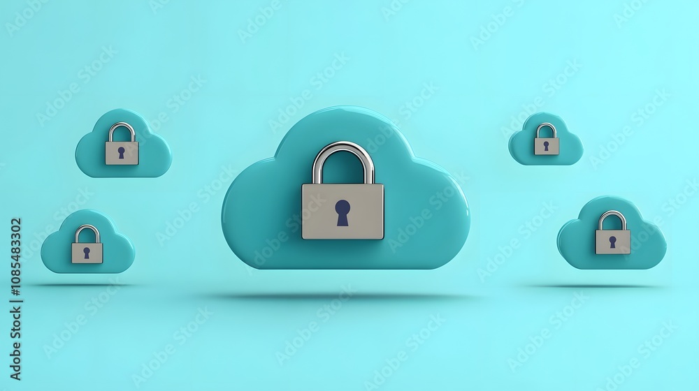 Poster secure cloud storage concept with padlocks to illustrate data protection, privacy, and security in d