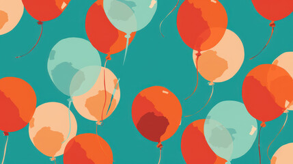 coral orange and blue balloons in the air, birthday background