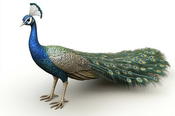 Fototapeta premium Stunning and Vibrant Peacock Displaying Its Magnificent Feathers with Rich Hues of Blue and Green Against a Simple Background