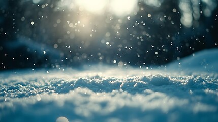 Abstract background of snow and falling snowflake particle bokeh blur