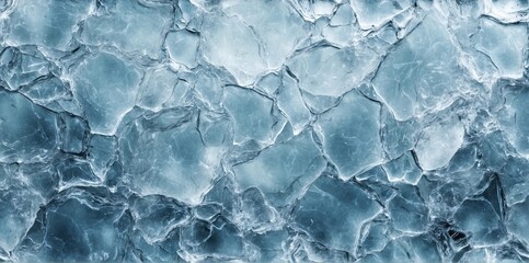 Obraz premium Cracked ice texture in ethereal blue tones. Natural frozen water surface with geometric pattern of cracks and crystalline structure. Abstract winter background with glacial formations. 8k