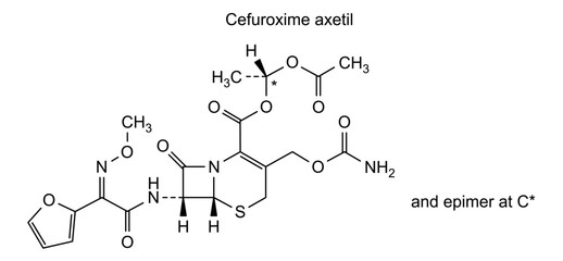 Chemical structure of cefuroxime axetil, drug substance