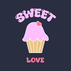 Sweet love. Cute cupcake with a heart in a flat style. 