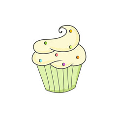 Cute cupcake with colored sprinkles. Vector illustration