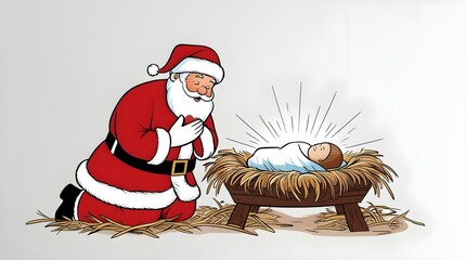 Santa Claus and baby Jesus on white background