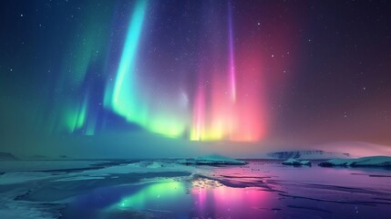 Naklejka premium Aurora Borealis Over a Frozen Lake