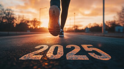 Runner Welcoming 2025 at Sunrise on an Open Road, Symbolizing New Beginnings and Determination